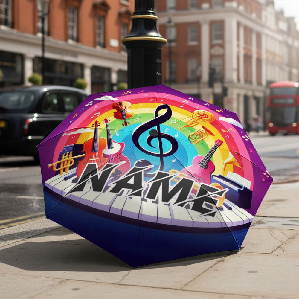 Musical Instrument And Names - Özel İsimli Şemsiye, Renkli Enstrüman Tasarımlı